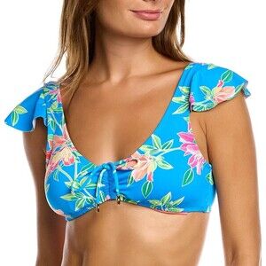 Tommy Bahama Azure Blue Sun Lilies Flutter Sleeve Bikini Top Size XL New